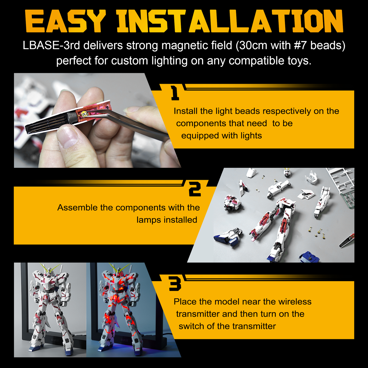 【LBASE-5th】LBASE wireless transmitter & wireless lights for Gundam model (Without Gundam model)
