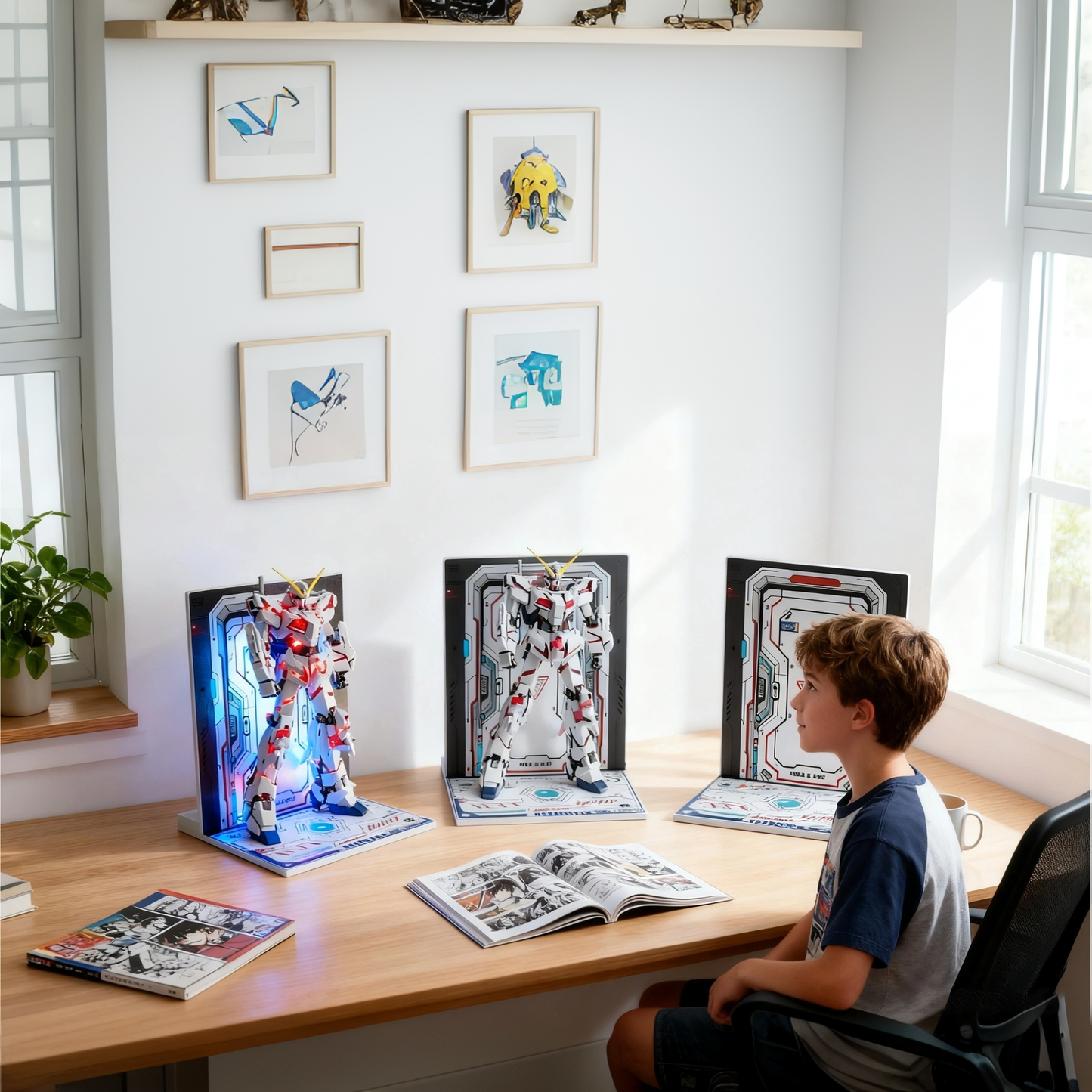 【LBASE-4th+Display Stand】LBASE wireless transmitter & wireless lights for Gundam MG/RG/HG/MGSD model (Without Gundam model)