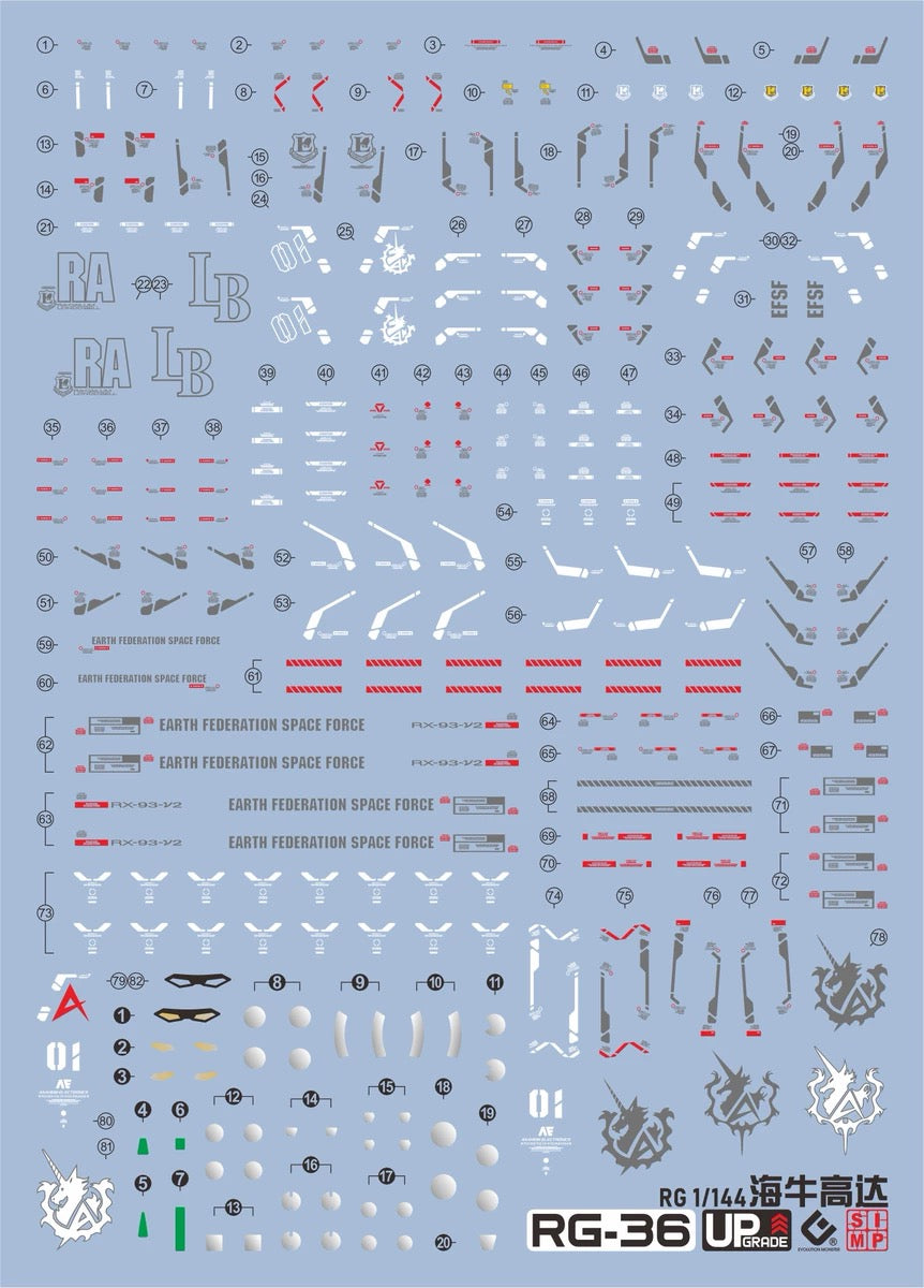 EVO-RG36 decal for Bandai RG Manatee Gundam hi-v 1/144 Amuro Fluorescent