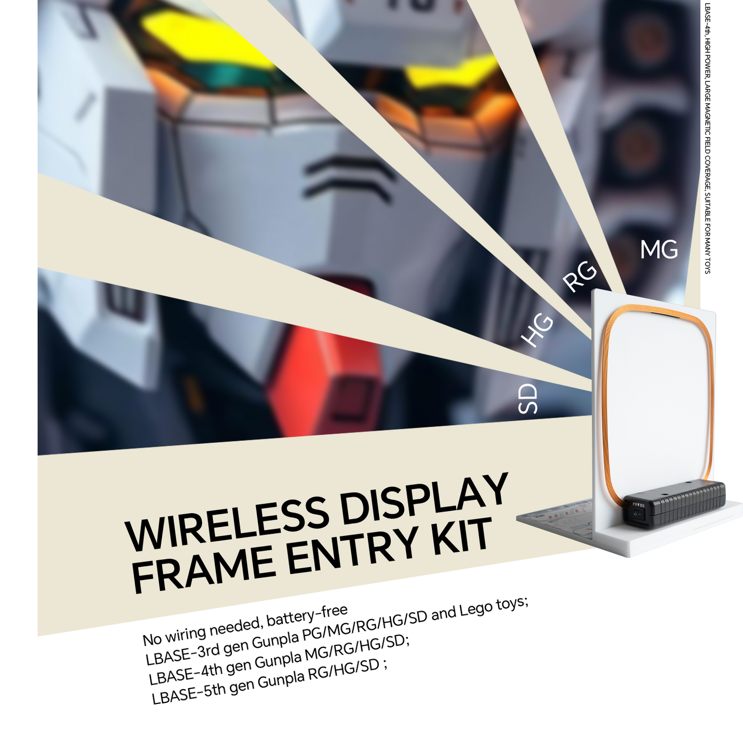 【LBASE-4th+Display Stand】LBASE wireless transmitter & wireless lights for Gundam MG/RG/HG/MGSD model (Without Gundam model)