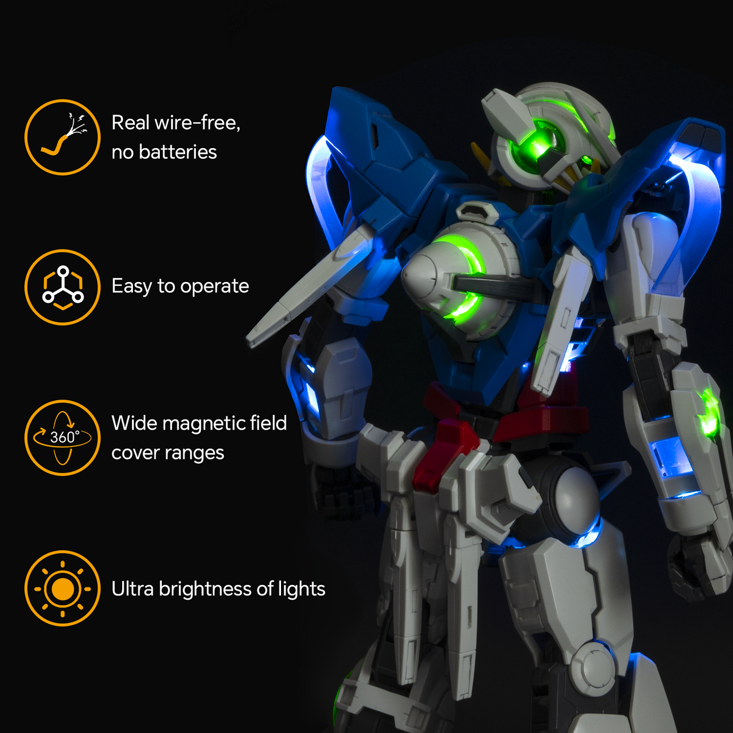 【LBASE-4th+Display Stand】LBASE wireless transmitter & wireless lights for Gundam MG/RG/HG/MGSD model (Without Gundam model)